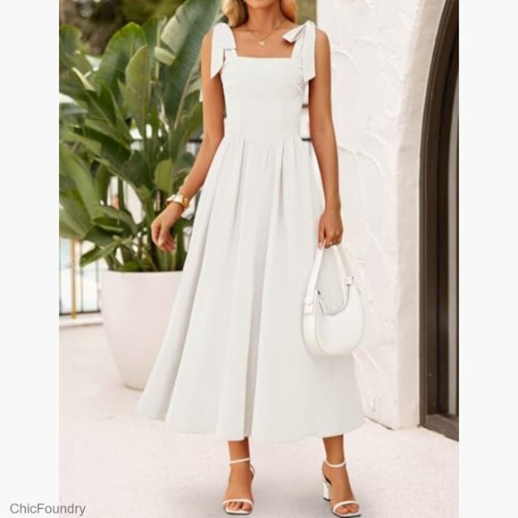 Spaghetti Strap Maxi Dress Square Neck Backless A-Line Wedding Guest - Picture 5 of 7